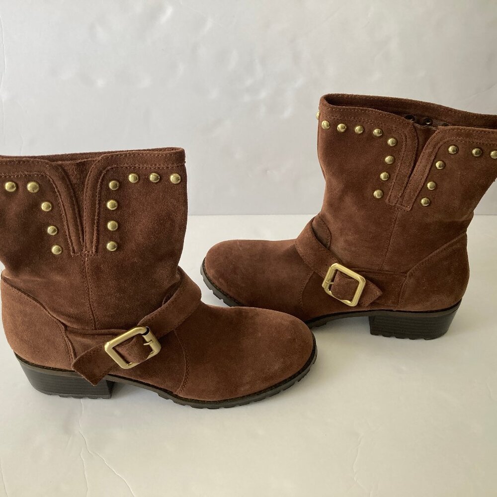 I.N.C. International Concepts Cognac Brown Suede Studded Buckle Boot  8 M